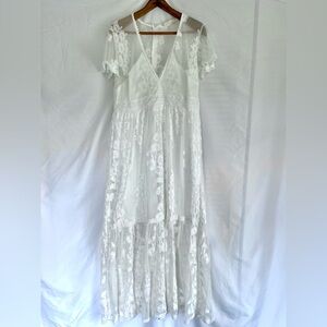 Boho style lace white maxi dress